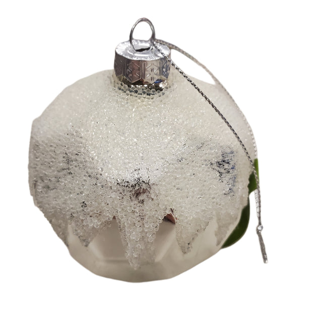 Ashland Glass White Glittery Frosted Snowball Christmas Ornament
