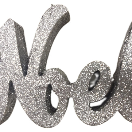 Silver Glitter Noel Christmas Tabletop Decor 7x5"