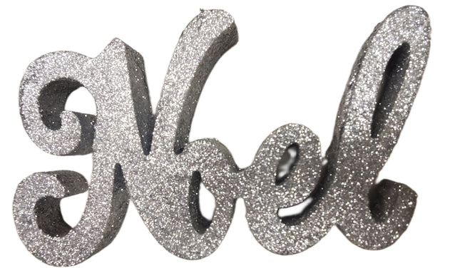 Silver Glitter Noel Christmas Tabletop Decor 7x5"