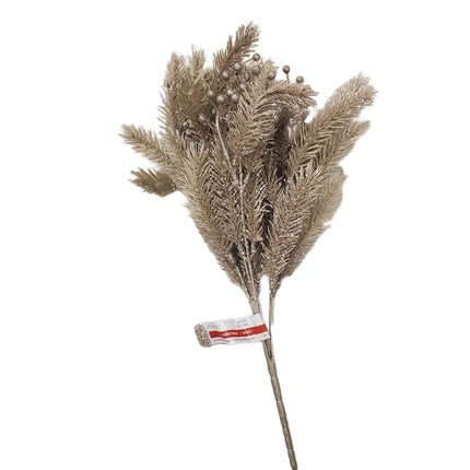 14" Gold Glitter Pine & Berry Bush - Christmas Decor