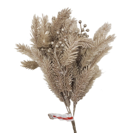 14" Gold Glitter Pine & Berry Bush - Christmas Decor