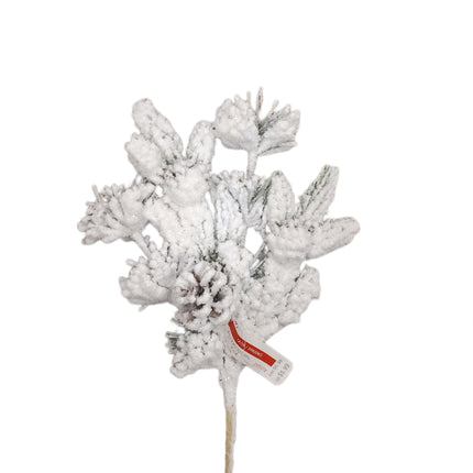 12" Flocked Pine Christmas Decoration Pick