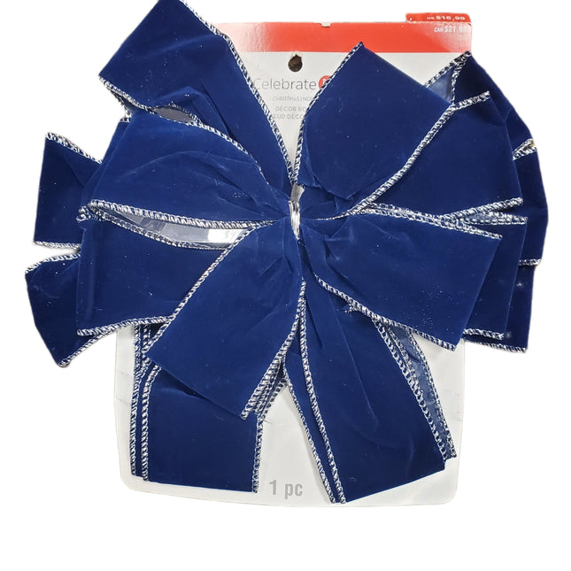 Extra Large Blue & Silver Christmas Bow 22"