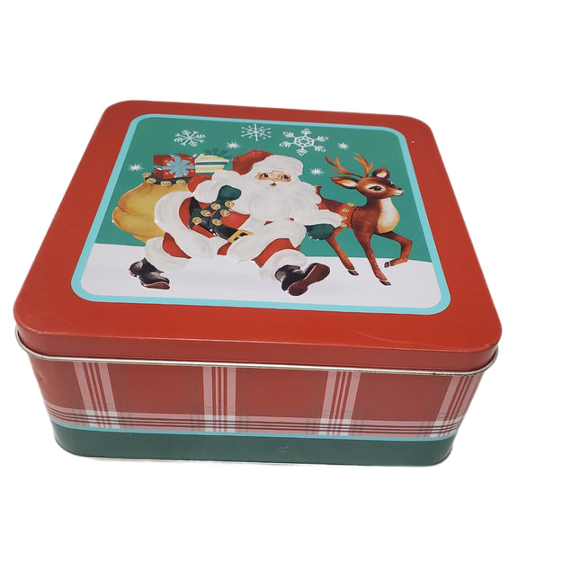 Christmas Cookie Tin 7.5" - Decorative Empty Gift Tin