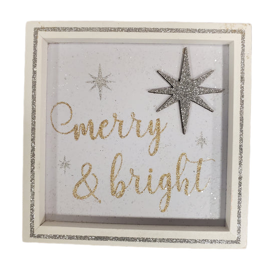 Ashland Wall OR TABLETOP Decor Christmas Sign MERRY & BRIGHT 6 X 6 X 1.5 INCHES