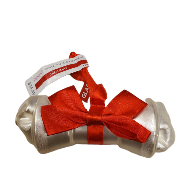 Ashland Glass Raw Hide Dog Bone Shaped Christmas Ornament