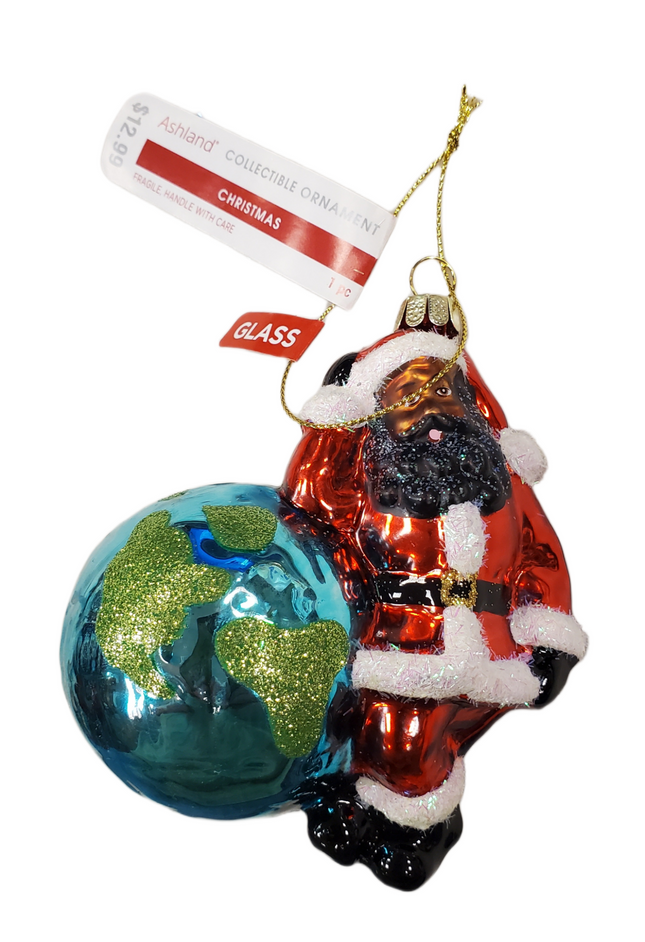 Ashland Glass African Santa and Globe Christmas Ornament Collectible