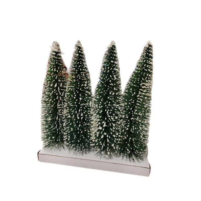 8" Flocked Green Bottle Brush Trees 4-Pack
