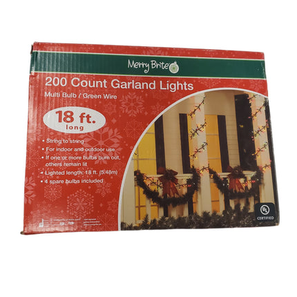 Merry Brite Garland Lights 200ct – 18ft Multi-Color