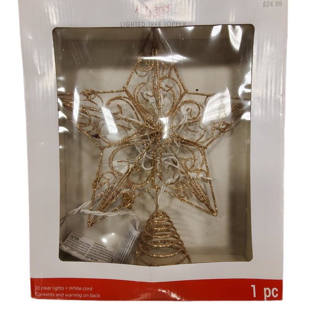 Gold Star 10-Light Christmas Tree Topper