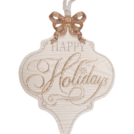 Ashland 12" x 9" Gold & Silver Ornament Shaped Happy Holidays Christmas Wall Plaque
