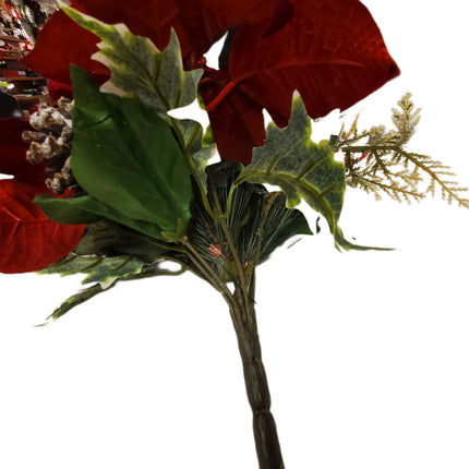 12" Ashland Christmas Poinsettia & Pinecone Spray