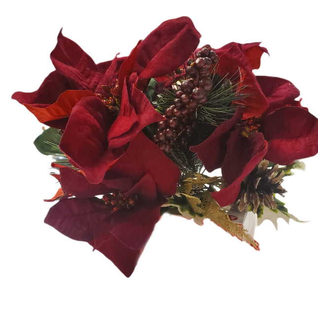 12" Ashland Christmas Poinsettia & Pinecone Spray