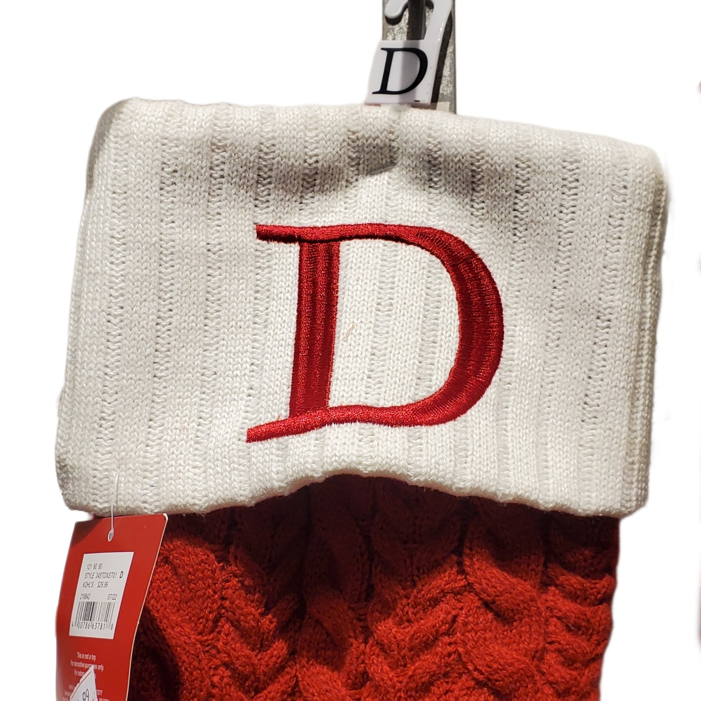 St. Nicholas Square Monogram Red Cable Knit Christmas Initial Stocking "D" NWT