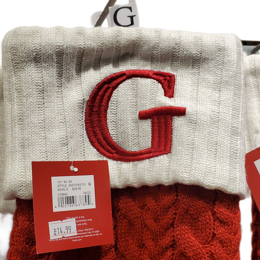 St. Nicholas Square Monogram Red Cable Knit Christmas Initial Stocking "G"