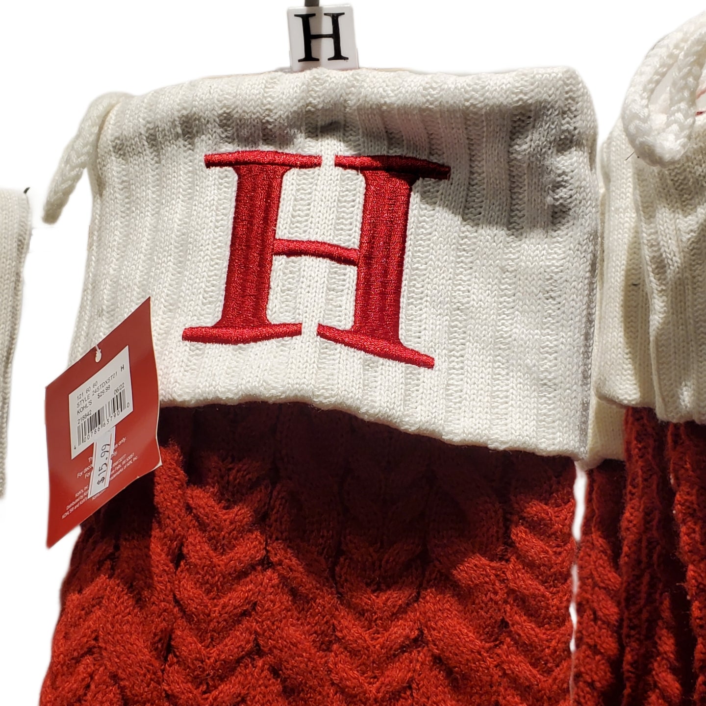 St. Nicholas Square Monogram Red Cable Knit Christmas Initial Stocking "H" NWT