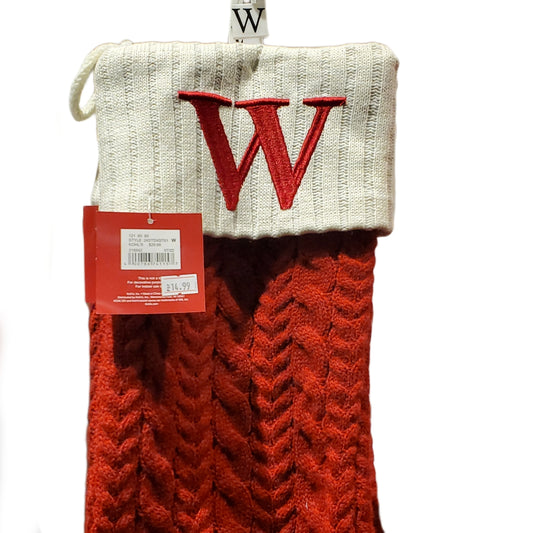 St. Nicholas Square Monogram Red Cable Knit Christmas Initial Stocking "W" NWT