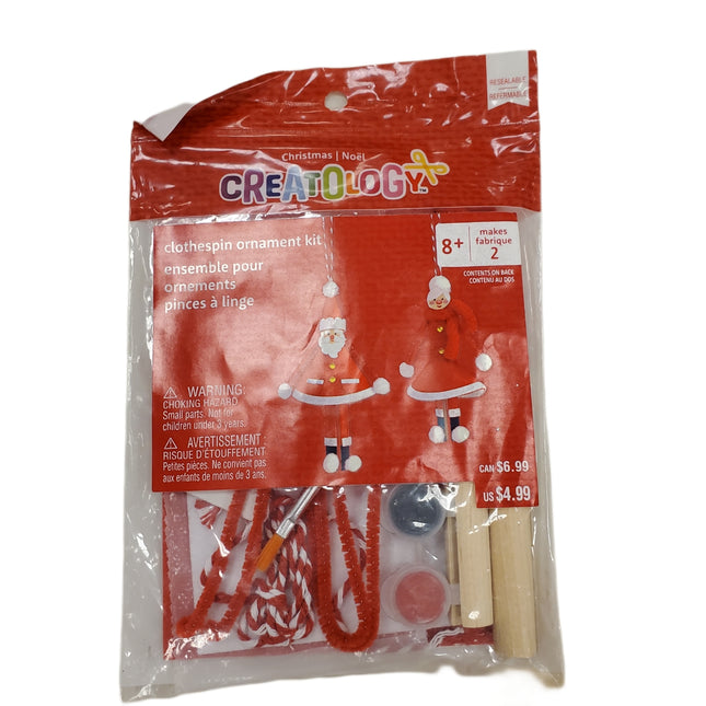 Christmas Clothespin Ornament Craft Kit, Makes 2