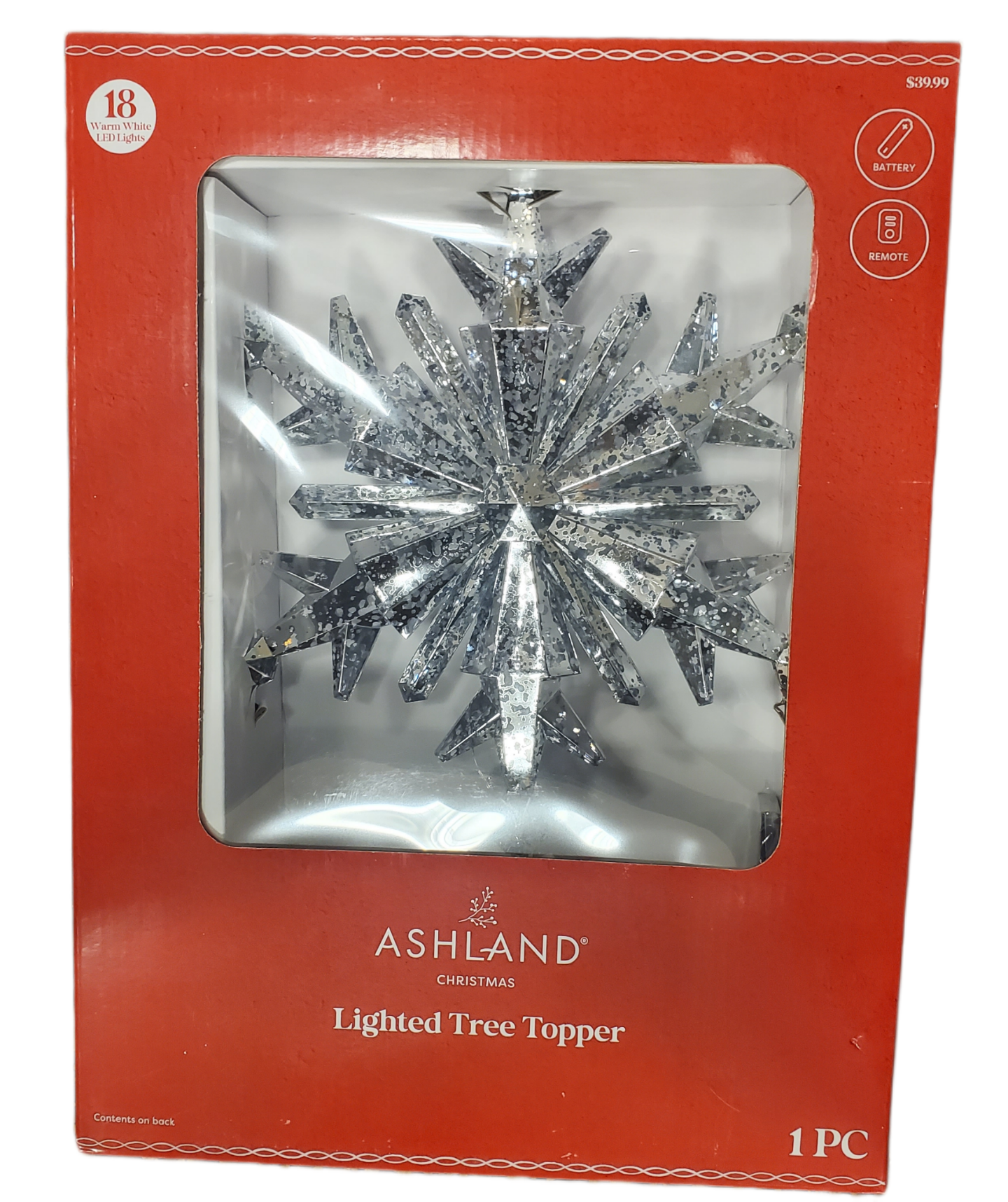 REMOTE CONTROL Ashland 18 Light Silver Christmas Tree Topper