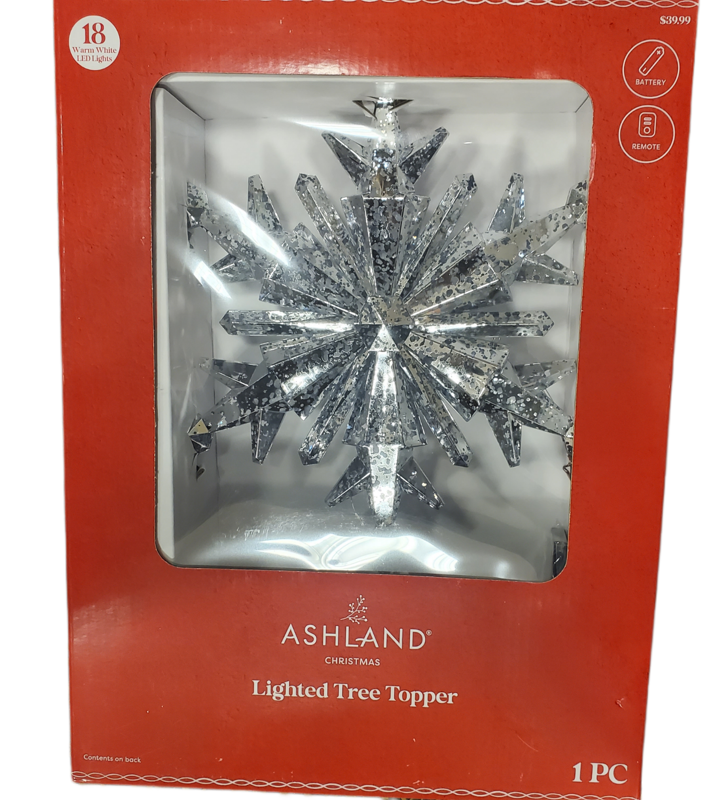 REMOTE CONTROL Ashland 18 Light Silver Christmas Tree Topper