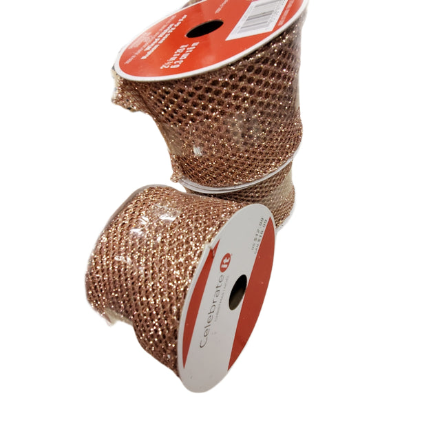 Bronze Mesh Wired Christmas Ribbon - Celebrate It