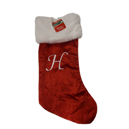 MERRY BRITE  MONOGRAMED STOCKING CHRISTMAS LETTER H 16"