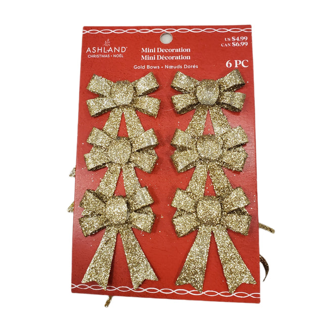 Gold Bow Mini Christmas Decorations 6-pc Set