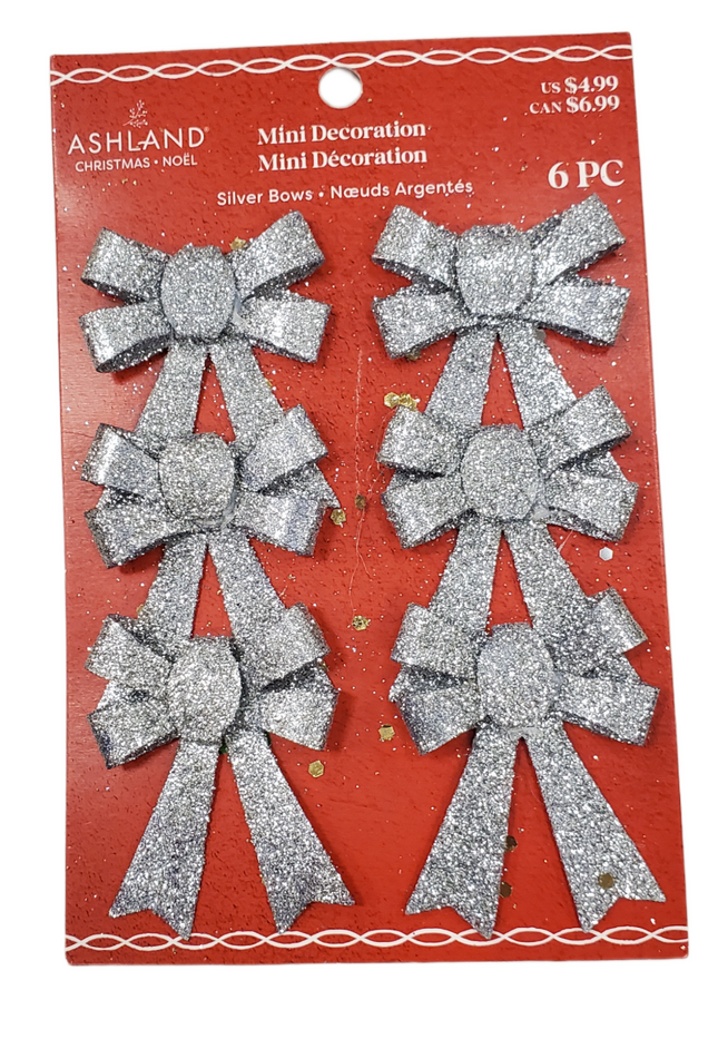 Silver Christmas Mini Bows by Ashland, 6-Pack
