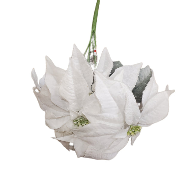 Snowy White Poinsettia 5 Stem Decoration