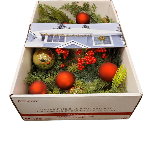 Ashland 6ft Christmas Garland with Ornaments & Berries
