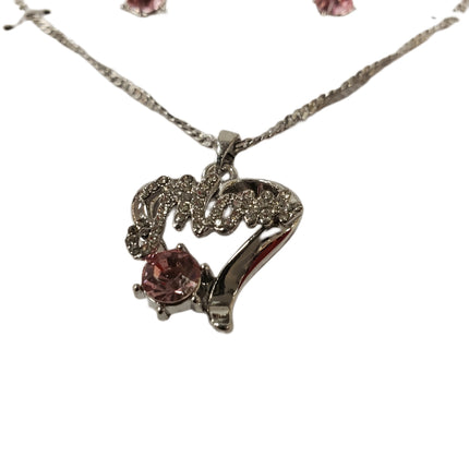 Charter Club "Mom" Silver Pendant & Pink Stone Set