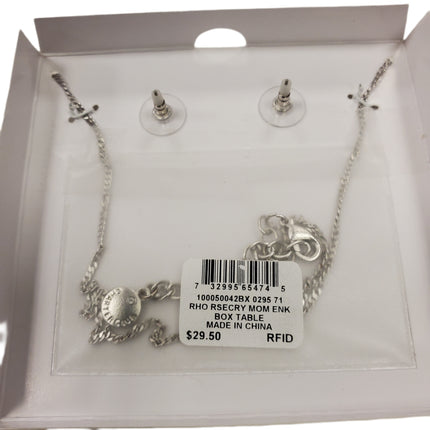 Charter Club "Mom" Silver Pendant & Pink Stone Set