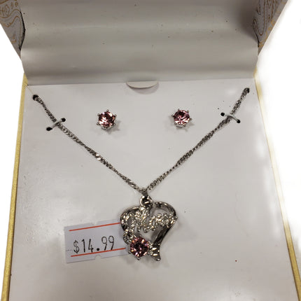 Charter Club "Mom" Silver Pendant & Pink Stone Set