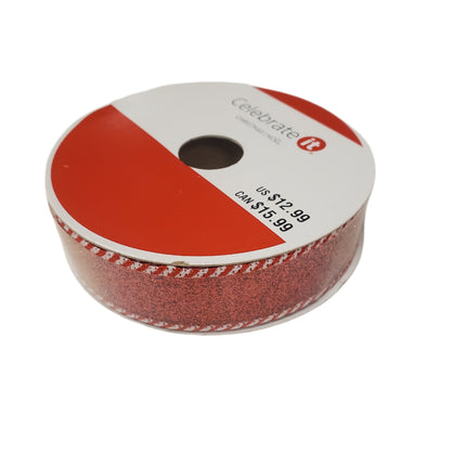 Red Glitter Christmas Ribbon 7/8" x 24ft