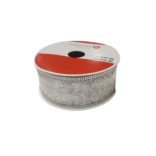 Silver Glitter Wired Ribbon 1.5in x 30ft - Home Decor