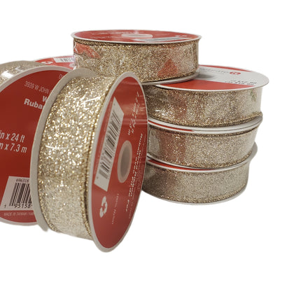 Gold Glitter Christmas Ribbon 7/8" x 24ft