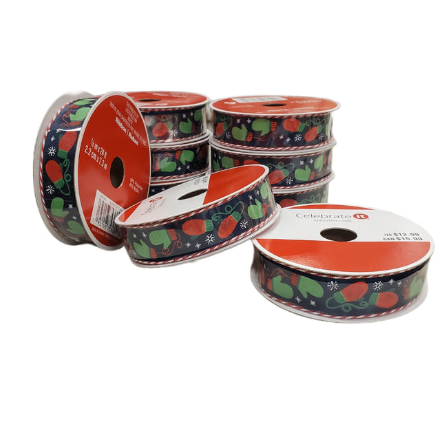 Christmas Ribbon 7/8in x 24ft – Mittens & Lights