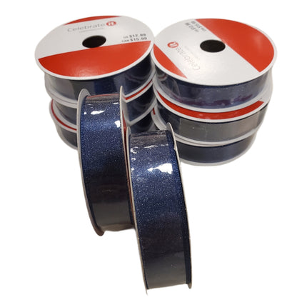Blue Glitter Christmas Ribbon 7/8" x 24 ft