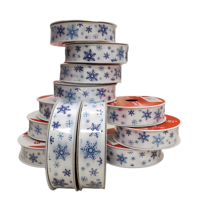 Blue Snowflake Christmas Ribbon 7/8" x 24ft