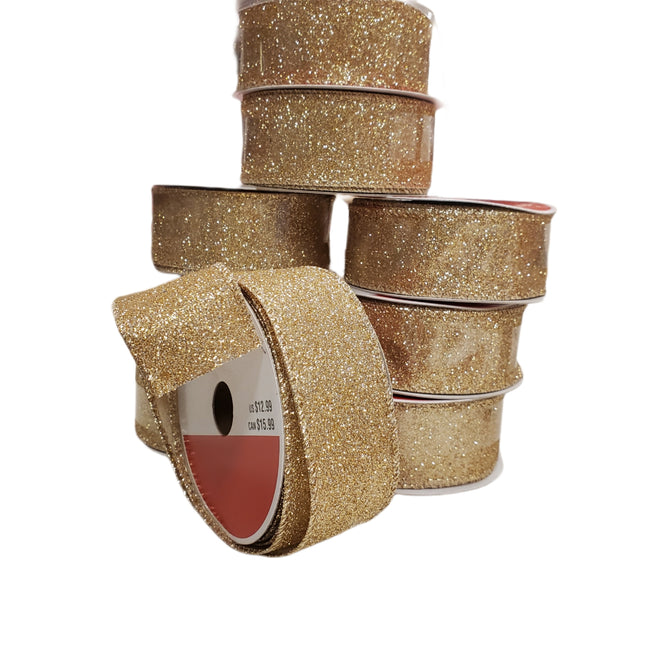Gold Glitter Christmas Ribbon 1.5" x 25ft