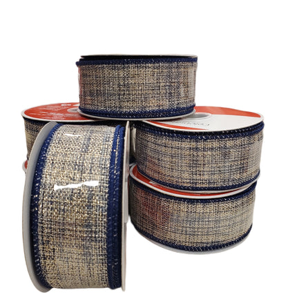 Blue & Gold Glitter Christmas Ribbon 1.5" x 25ft