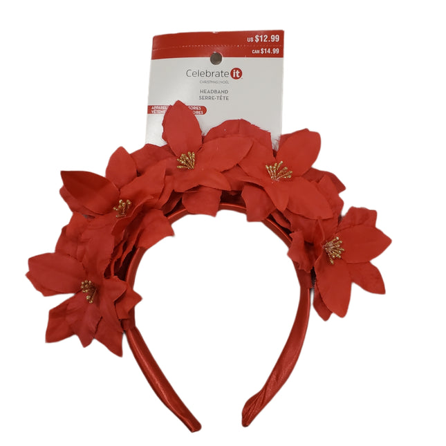 Red Poinsettia Christmas Headband - Festive Wear