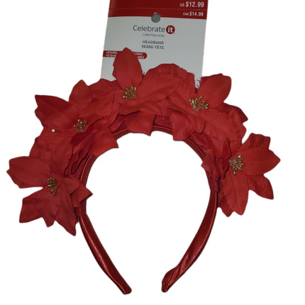 Red Poinsettia Christmas Headband - Festive Wear