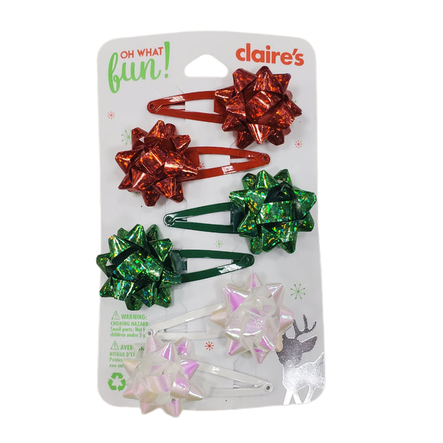 Claire's Let It Glow Hair Clips 4pc – Christmas Bows