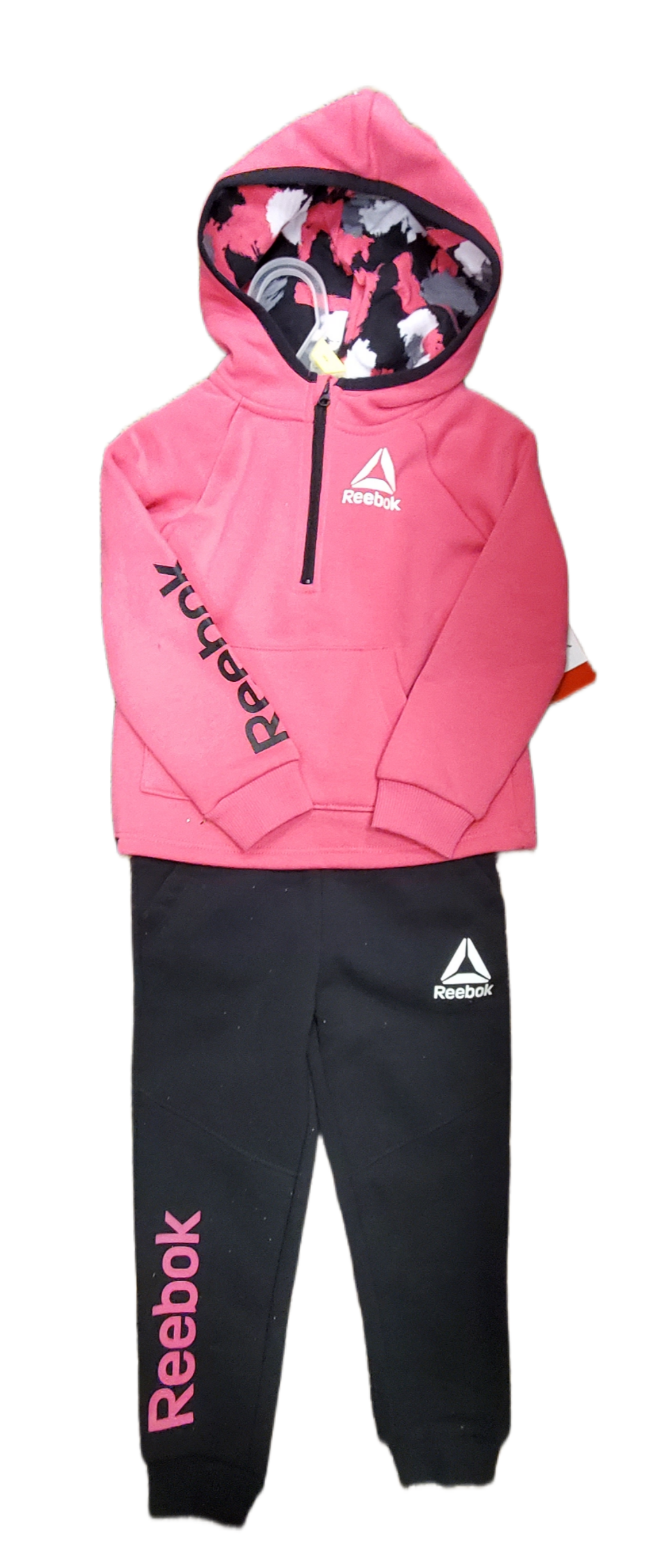 REEBOK 2-PC SET. 1- PINK HOODIE,  BLACK SWEATPANTS 3-T