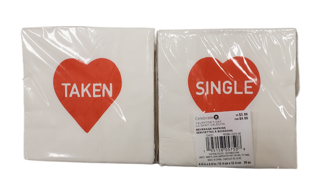 20-pc Valentine's Day Napkins: Single/Taken Design