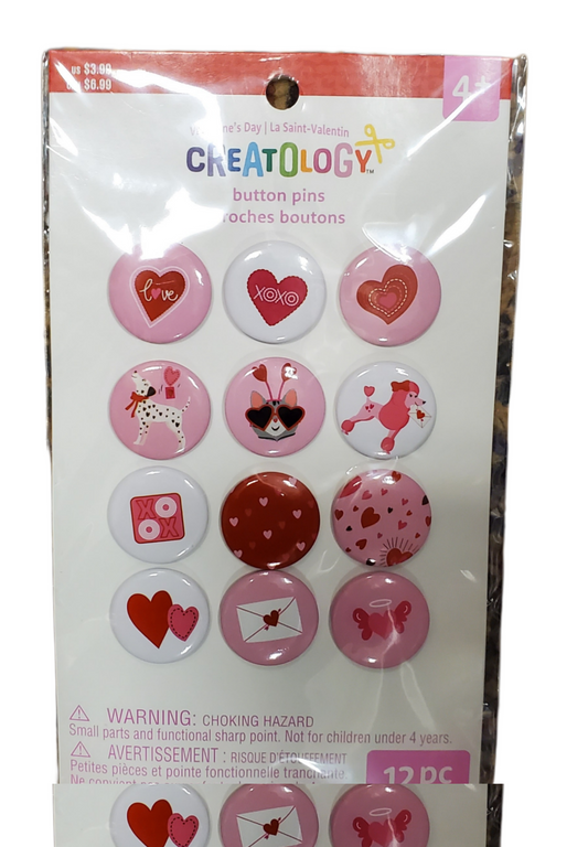 VALENTINE'S DAY BUTTON PINS CREATOLOGY 12-PC