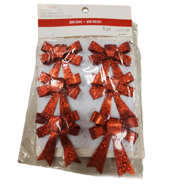 Glittery Red Mini Christmas Bows 6-Pack - Ashland