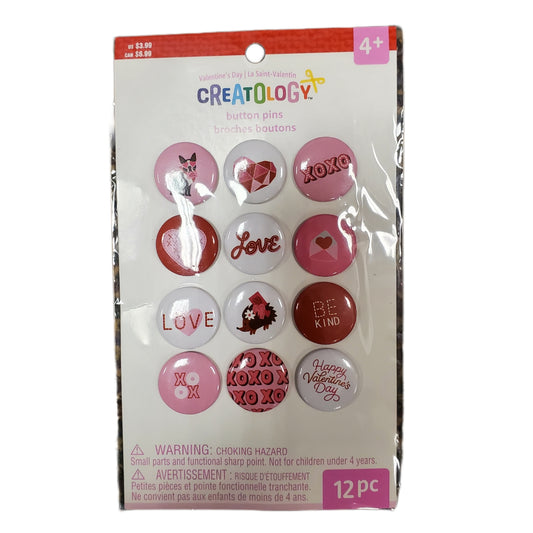 VALENTINE'S DAY BUTTON PINS CREATOLOGY 12-PC