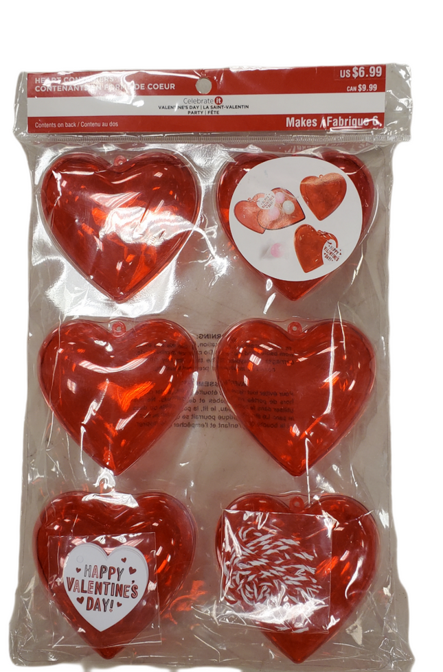 Valentine's Day Heart Craft Containers, Set of 6